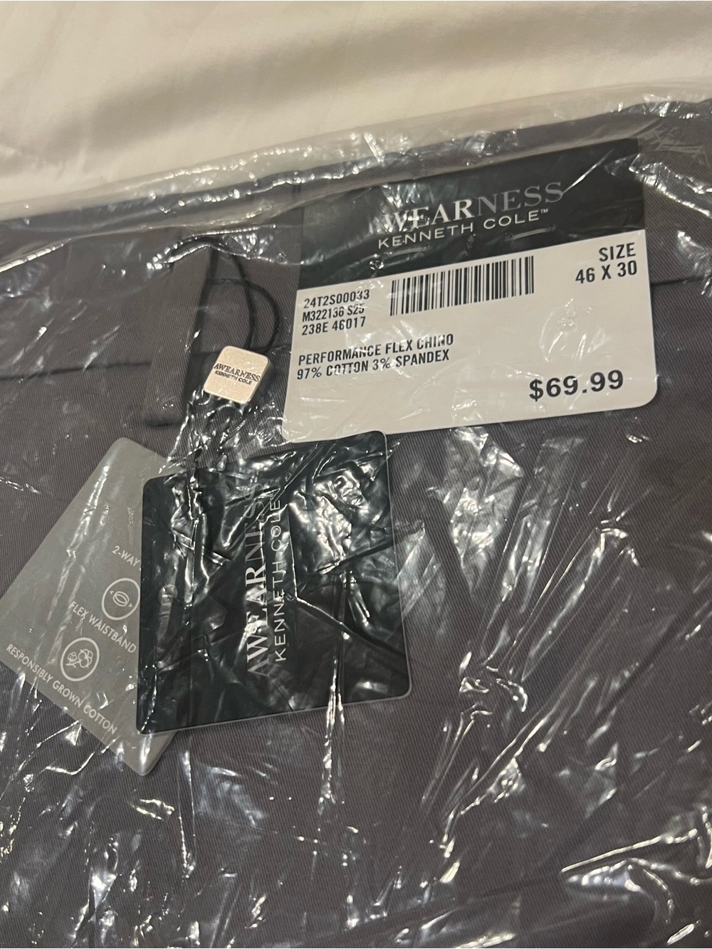NWT Kenneth Cole awearness performance flex chino pants size 46 x 30